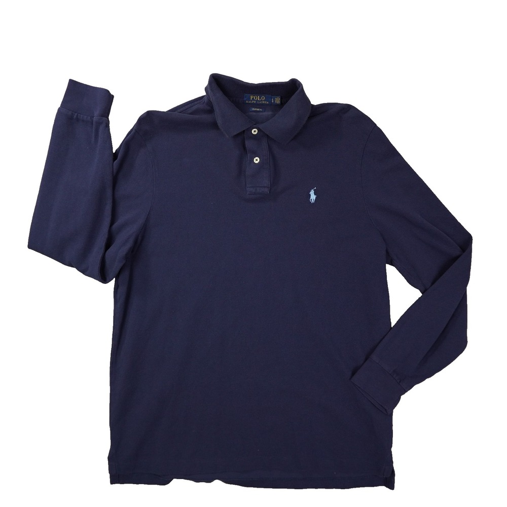 Polo Ralph Lauren Classic Fit Polo Shirt Mens Large Navy Blue Long Sleeve Preppy